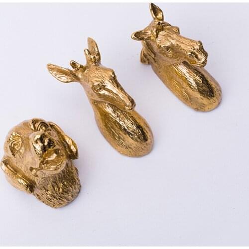 European retro style pure copper beast head furniture hardware handle bird dog deer head cupboard cabinet knob handle wall hook