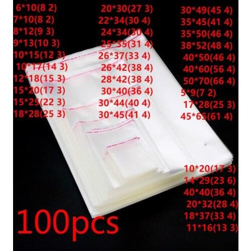 100pcs Self-adhesive Cellophane Bag Self Sealing Small Plastic Bags for Candy Packing Resealable Cookie Packaging Bag Pouch