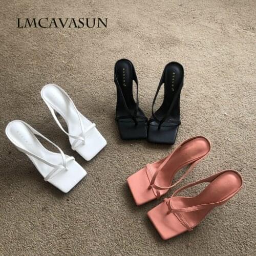 LMCAVASUN 2021 summer new products catwalk sandals simple and fashionable high heels female stiletto square toe sandals and slip