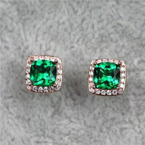 Luxury Female Emerald Green Square Earrings Vintage Rose Gold Wedding Earrings Crystal Stud Earrings For Women