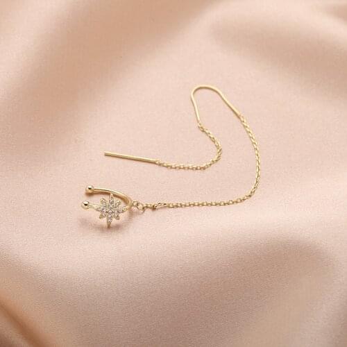 Trendy Octagon Tassel Clip Earring for Women 925 Gold/Silver Long Line Earrings AAA Zircon Ear Cuff Clip Fashion 2021 Jewelry