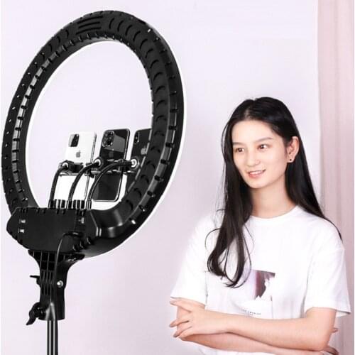 18 Inch LED Ring Fill Light Dimmable 2700-6500K Live Streaming Photography Lights Selfie Beauty Lamp With 3 Phone Holders
