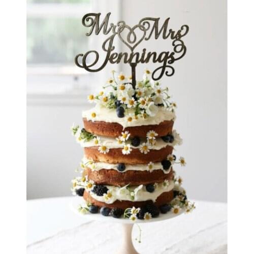 Wedding cake topper,personalized Mr and Mrs calligraphy cake topper,Custom surname gold wooden cake topper,wedding gifts