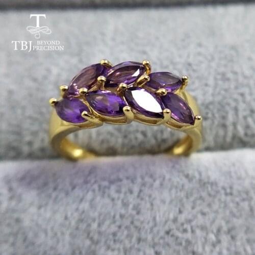 TBJ,natural gemstone African amethyst rings 925 sterling silver simple style fine jewelry for girls birthday party or daily wear