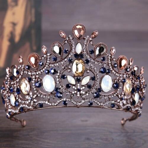 Vintage Baroque Tiaras And Crowns Brown Crystal Hair Jewelry Headband Princess Diadem Bride Wedding Women Hair Accessiories