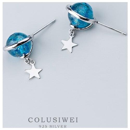 Colusiwei New Design Blue Planet with Star Stud Earrings for Women Authentic 925 Sterling Silver Design Universe Fashion Jewelry