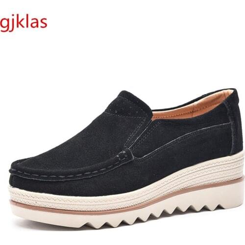 Platforms Slip on Shoes for Women Wedge Sneakers Genuine Leather Casual Shoes Plus Size Women Chunky Sneakers Fashion Loafers