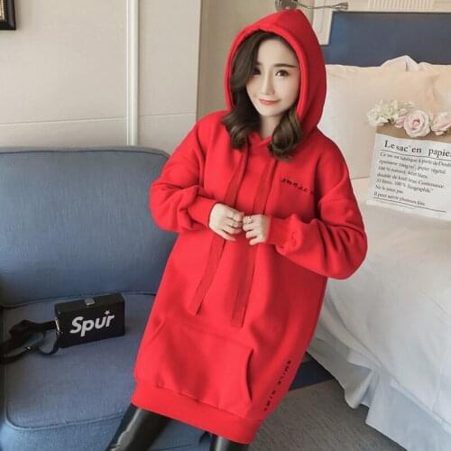 #0196 Hoodies Sweatshirts Women Plus Size Winter Cotton Long Sleeve Red Black Casual Loose Sweatshirt Ladies Front Pocket Korean