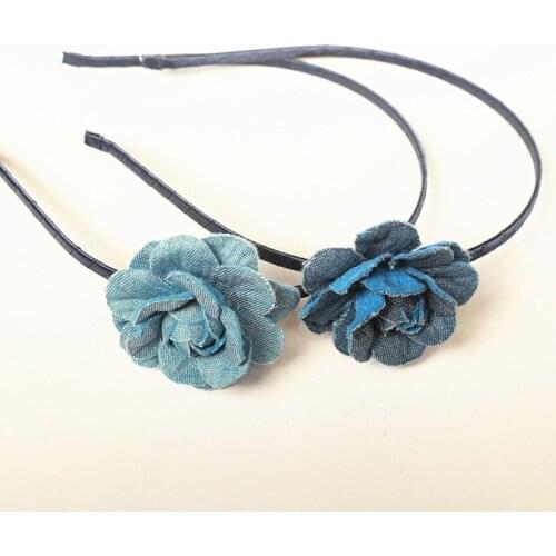 10pcs/lot Flower Hair Bands Cowboy Blue Girls Headband Light Blue Headbands Kids Princess Hairband Cute Kid Floral Top Quality
