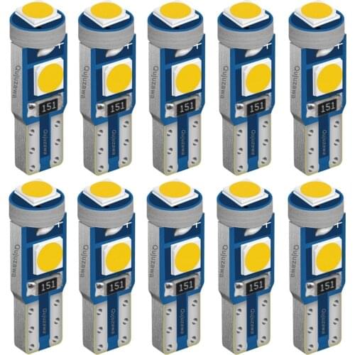 10PCS T5 73 74 W1.2W W2X2.6d 3 SMD 3030 LED Wedge Dashboard Gauge Lamps Car Warning Indicator Instrument Cluster Lights Bulb