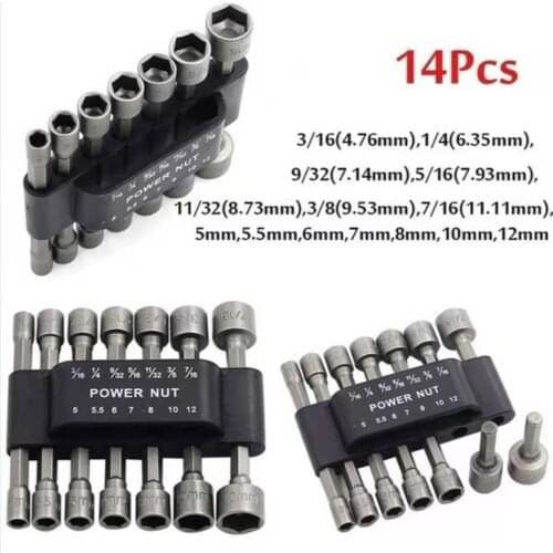 14Pcs 5-12mm Hexagon Nut Driver Drill Bit Socket Screwdriver powerful socket wrench Adapter for Electric Screwdriver Handle Tool