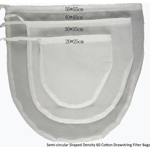 2018 2pcs D20x25/30x35/40x45/50x55cm Semi-circular Shaped Density 60 Cotton Drawstring Filter Bags, Gauze Bag (hessian Cloth )