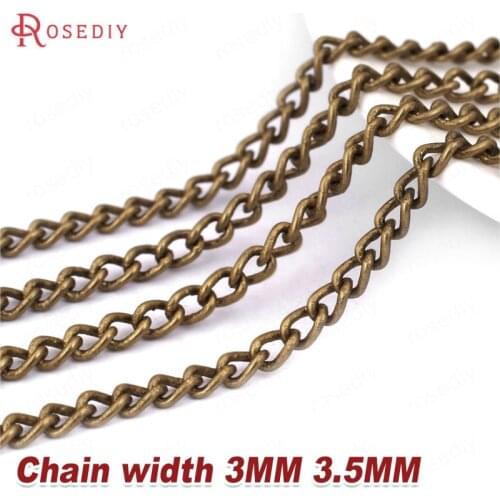 23560)2 meters width 3MM 3.5MM Antique Bronze Coppe Dense Stronger Extended Chain Diy Jewelry Findings Accessories Wholesale