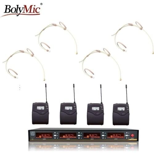 4 channels wireless microphone system UHF professional stage Condenser microphone headset For church school bolymic