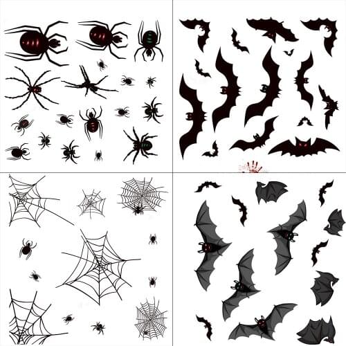 4pcs/set Halloween Bat Spider Removable Window Sticker Wall Decal Home Theme Party Home Decor Living Room House Decor