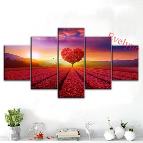 5 Pieces Poster Beautiful Heart Tree Landscape Scenery Canvas Modular Pictures Wall Art Prints Living Room Home Decor Paintings