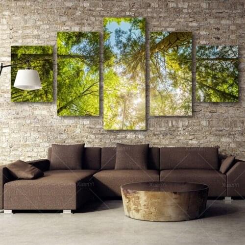 5 Piece Modern Printed Tree Landscape Painting Cuadros Decoracion Forest Landscape Art Wall Pictures For Living Room Unframed