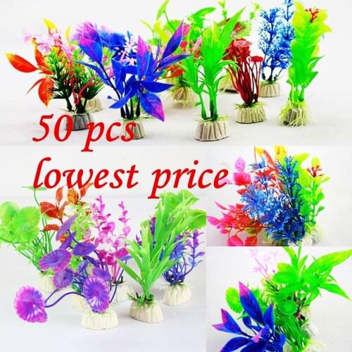 50 pcs lowest price! Artificial Aquarium Fish Tank Water Plant Plastic Decoration Ornament