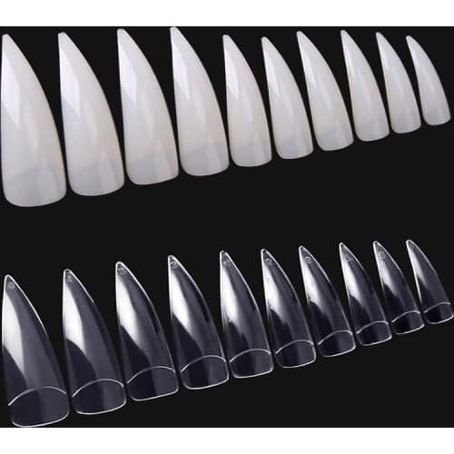 600pcs Natural /Clear Long sharp Stiletto Nail Half False Tips Edge shape fake artificial Nails Stiletto Nail Tips display