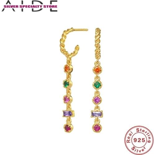 AIDE Colorful Pendant Earrings For Women 925 Silver Earrings Fashionable Stud Earrings Jewelry Zircon Pendientes Brincos Aretes