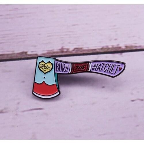 Lets Bury The Hatchet Enamel Pin mystery murder brooch