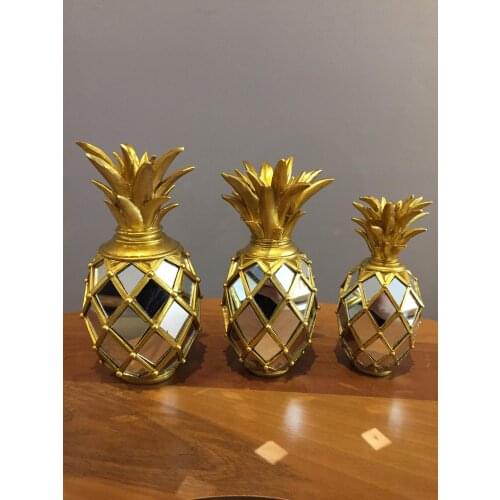Gold Colour Pineapple Decorative set With Mirror Details Glass Design Classic Accessories Home Kitchen