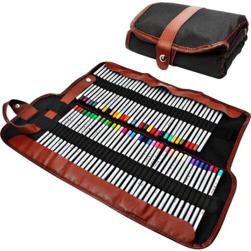 Pencil holder, 72 assorted colored pencils Organizer, Roll up Washable canvas pencil bag for school office art ect