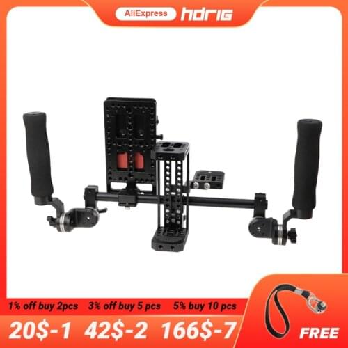 HDRIG On-camera Monitor Cage Rig With V Lock Mount Power Splitter Dual Rosette Handgrip Kit for 5" 7" Monitors