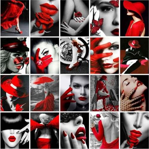 Evershine Full Square Diamond Embroidery Red And Black 5D DIY Diamond Painting Woman Cross Stitch Rhinestone Mosaic Home Decor