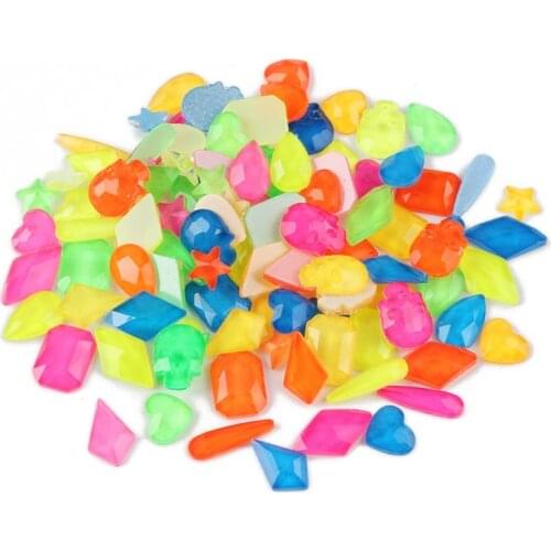 Fluorescent Rhinestones Mix color Mix shape 100Pcs Flat back Stones for DIY Nails art Decoration