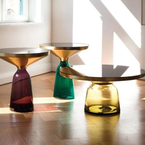 Hotel furniture color round tea table glass small tea table creative light luxury metal transparent side table coffee table