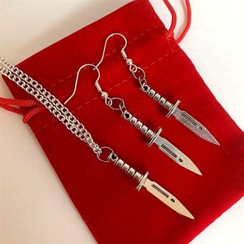 Gothic Cool Quirky Dagger Necklace Knife Weapon Handmade Punk Charm Drop Dangle Or Jewellery Set Fashion Gift 2021 New Pendant
