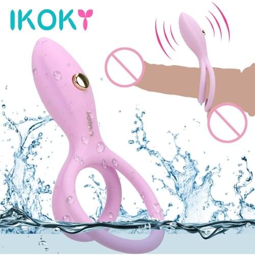 IKOKY Vibrator Penis Rings Cock Ring Delay Ejaculation Sex Toys for Men Male Masturbation Clitoris Stimulation Silicone