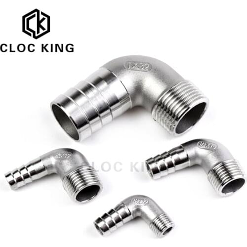 1/8" 1/4" 3/8" 1/2" 3/4" 1" BSPT Male 6/8/10/12/14/15/16/20/25/32mm Hose Barb Hosetail Elbow 90 Degree Connector SS304 Stainless