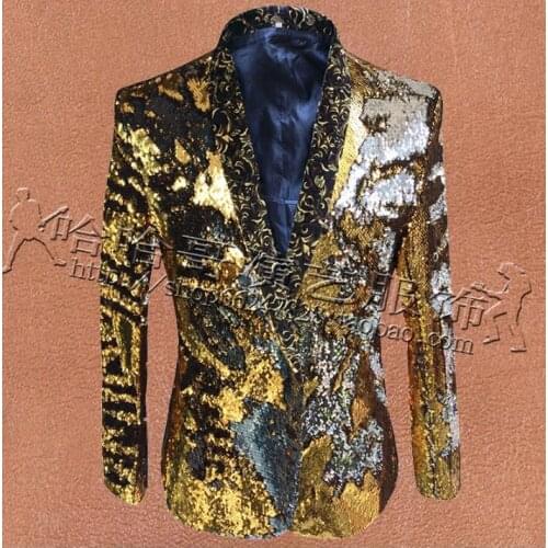 Flaps Discoloration Sequins Clothes Men Suits Designs Stage Costumes For Singers Jacket Men Blazer Dance Star Style Dress Punk