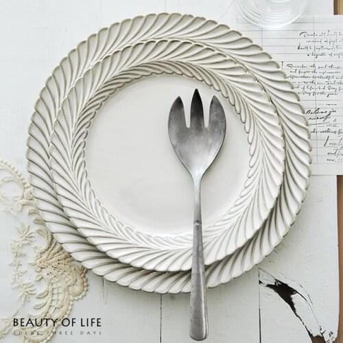 MUZITY Ceramic Vintage Dinner Plate Round 8 Inch Salad Dish Porcelain Dessert Plate Dinnerware Cake Plate