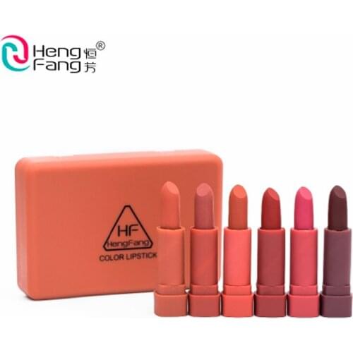 Hengfang Brand 6pcs/set Matte Lipstick Set Nude Velvet Lip stick Waterproof Long lasting Lip Kit Portable Makeup Set With Box