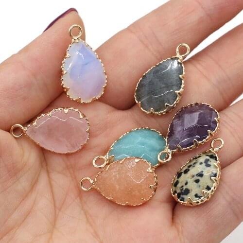 Natural Stone Rose Quartzs Opal Pendant Trendy Faceted Charms for Women Jewelry Making DIY Necklace Earrings Accessories Gift