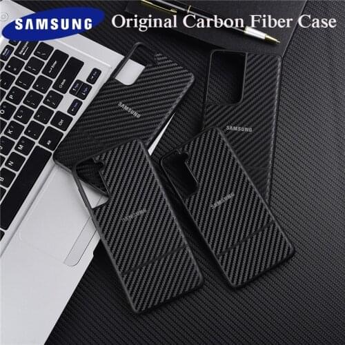 Original SAMSUNG Carbon Fiber Back Cover For GALAXY S21 S20 Plus Ultra Note20 Ultra S20FE High-Quality Full Protect Housing Case