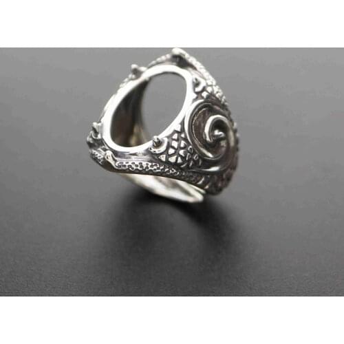15x20mm oval cabochon bezel steam punk dragon claw heavy antiqued solid 925 sterling silver adjustable ring settings 1223091