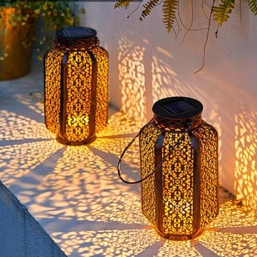 Eco-friendly Antique Brass Hexagon Solar-powered LED Waterproof Hanging Night Light for Garden