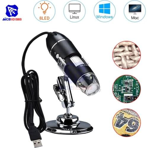 Diymore Portable USB Digital Microscope 500x/1000x/1600x Magnification Endoscope with 8 LEDs Bracket for Mac/Window/Linux