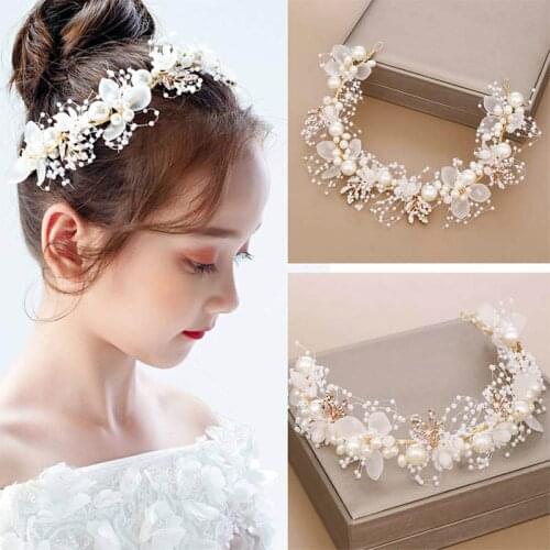 Luxury Flower Faux Pearl Headband Handmade Crystal Hairband Crown Bride Wedding Women Hairband Tiara Children Hair Accessory SL