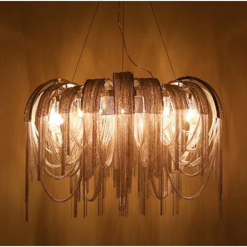 Gold aluminium ketting hanglamp luxe hoist entry trap lamp ingenieur ontwerp kwastje aluminium moderne kroonluchter zilver lustr