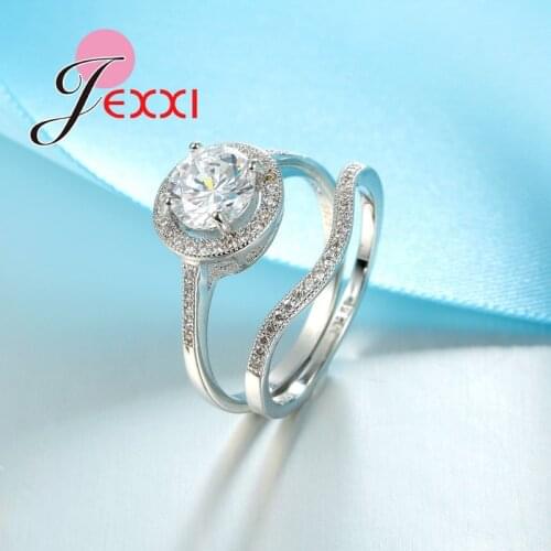 Simple 925 Sterling Silver Wedding Rings Set For Women Jewelry Accessory White Cubic Zircon Crystal Engagement Rings Set