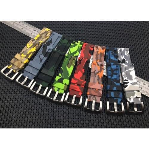 24mm Camo camoflag watchband Silicone Rubber Strap band For Panerai for PAM111 band Bracelet Without logo for all brand using