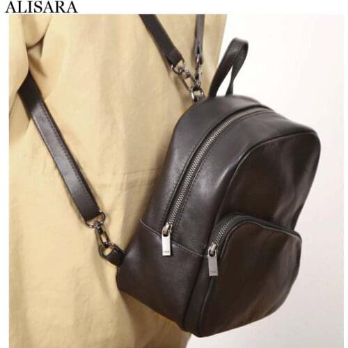 Alisara Women Small Backpacks First Layer Cow Leather High Quality Ladies Casual Daypack Youth Travel Mini Bag Storage Day Pack