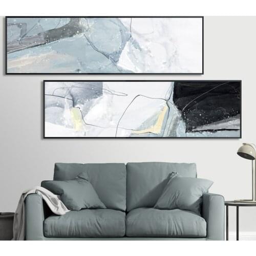 Modern Abstract Long Blue Marble Background Bedroom Canvas Paintings Poster Prints Wall Art Pictures for Living Room Home Decor