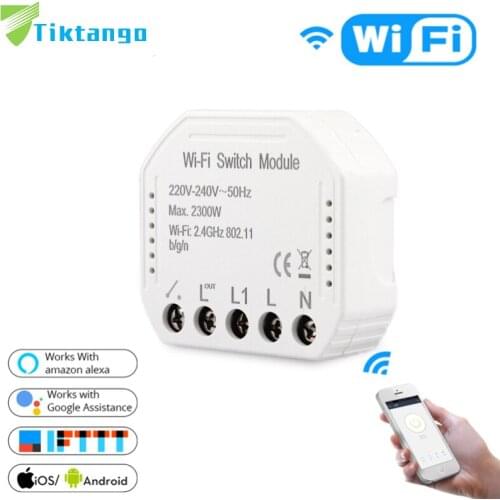 Tiktango Wifi Smart Light Switch Diy Breaker Module Smart Life/Tuya APP Remote Control,Works with Alexa Echo Google Home 1/2 Way
