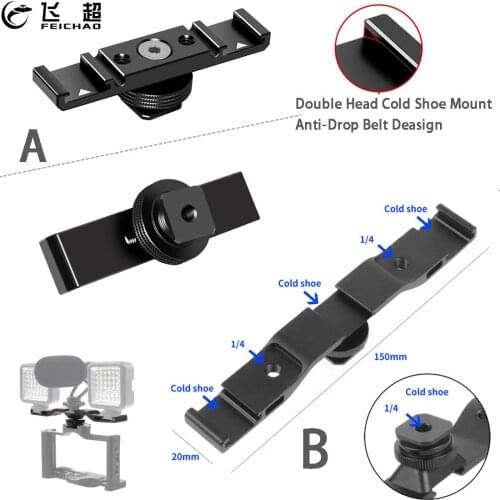 Triple / Double Cold Shoe Adapter 1/4" Mount Extension Bar Vlogging Video Bracket for Tripod DSLR Camera Fill Lights Microphone